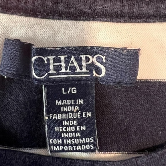 Chaps Side Ties Short Sleeve Black and White Striped Top Size Large​​​​ - Picture 13 of 15